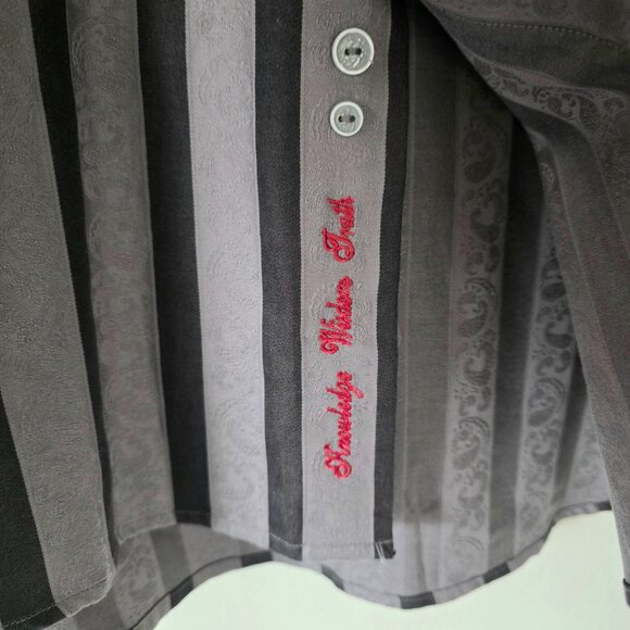 Robert Graham Shirt Mens XL Striped Long Sleeve Gray Black Paisley Flip Cuff - Picture 7 of 9